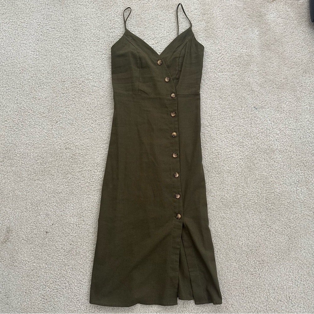 Papaya Green Linen Midi Dress